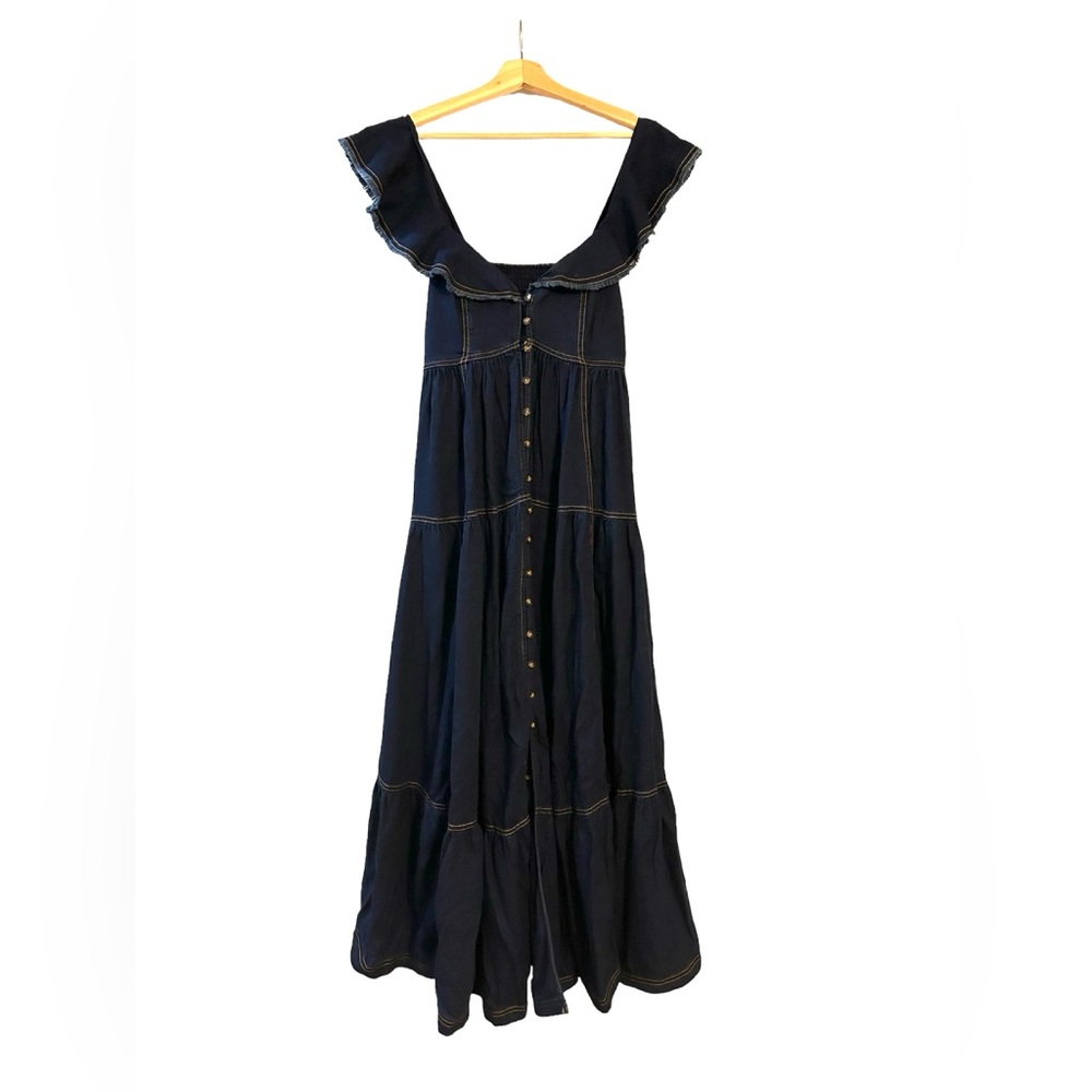 Anthropologie Pilcro Denim Flutter Sleeve Maxi Dress